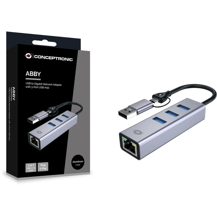 CONCEPTRONIC προσαρμογέας USB-C/USB-A -> Gigabit Ethernet + 3x USB-A 3.0 (5 Gbps) - Πράσινο