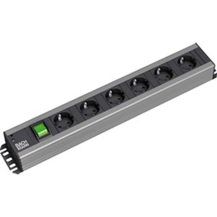 BACHMANN Handwerkerleiste — 6x Schuko (Schutzkontakt) sockets with switch, 48.26 cm, 19-inch rack compatible, 2 m cable (Model 300.003)