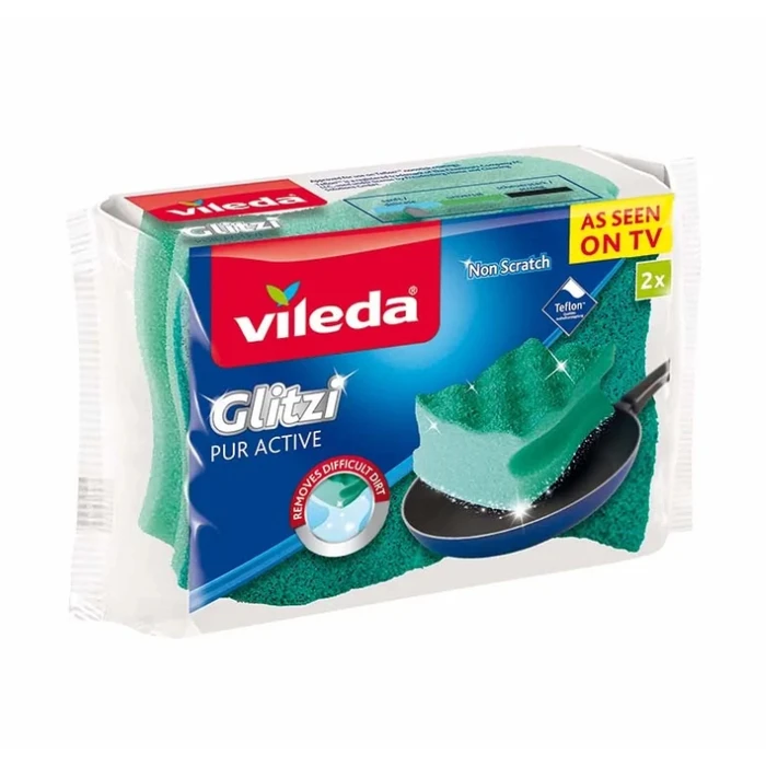 Vileda Pur Active 116514 Σετ Σφουγγάρια Πιάτων με Λαβή Πράσινα 2τμχ