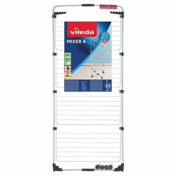 Vileda MIXER 4 Clothes Drying Rack (white) - Metal Foldable, 71x71x169 cm