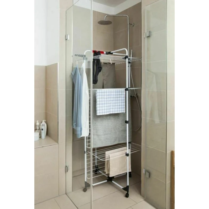 Vileda MIXER 4 Clothes Drying Rack (white) - Metal Foldable, 71x71x169 cm
