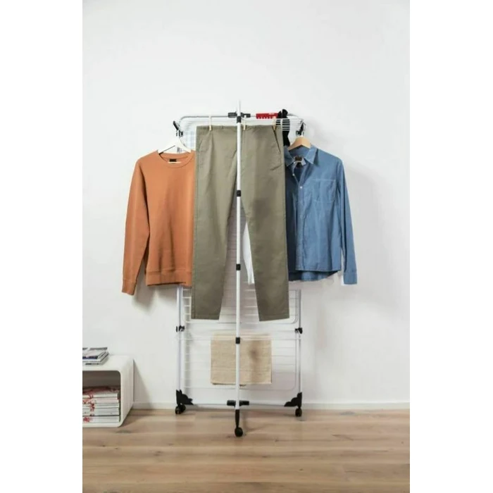 Vileda MIXER 4 Clothes Drying Rack (white) - Metal Foldable, 71x71x169 cm