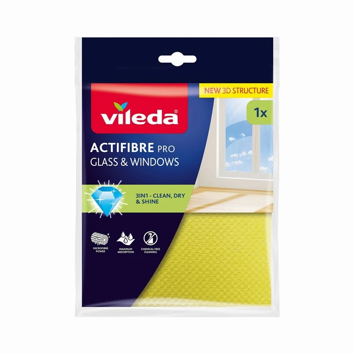 Vileda Actifibre Pro Πανί για Τζάμια 1 τεμάχιο - Κίτρινο