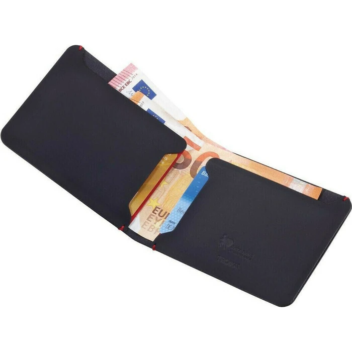 TROIKA SLIM WALLET - Black synthetic leather slim wallet with red stitching