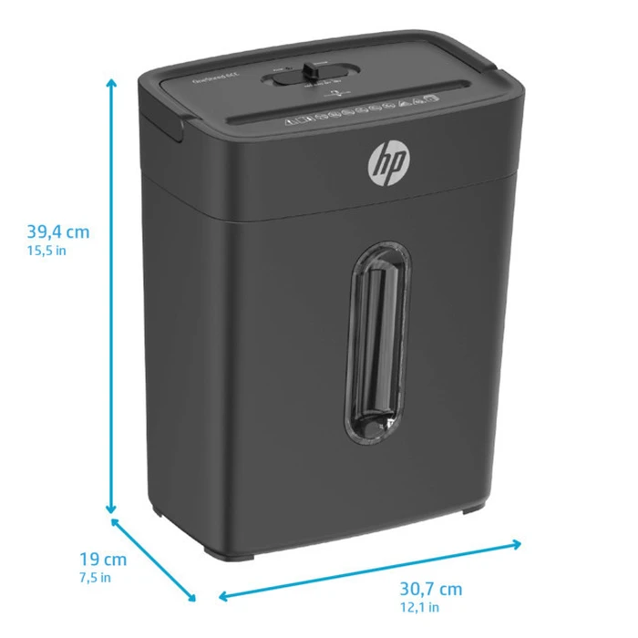 HP OneShred 6CC Document Shredder P4 Cross Cut 6 Sheets 14L Bin Black 230W