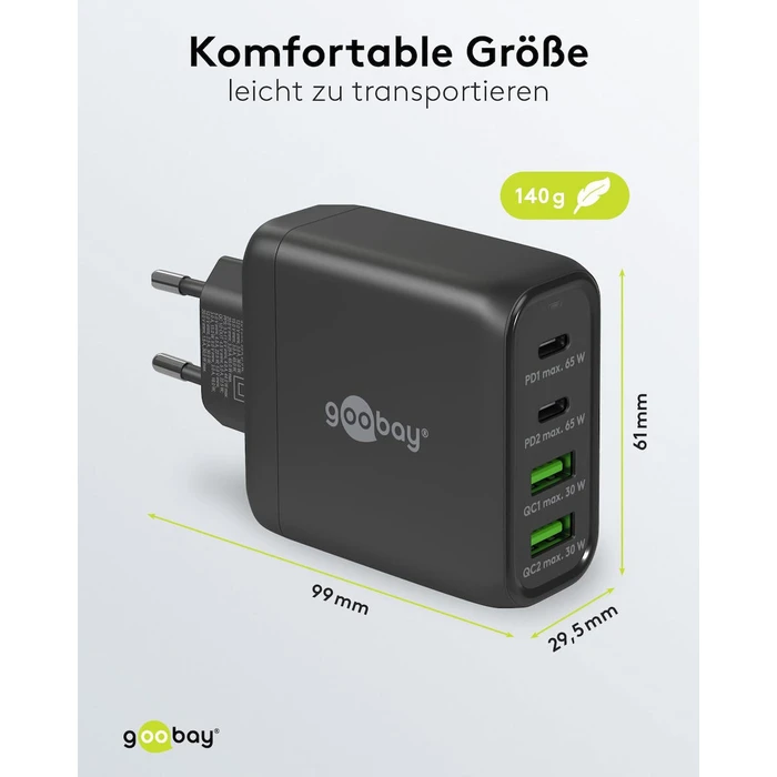 Goobay Φορτιστής Χωρίς Καλώδιο με 2 Θύρες USB-A και 2 Θύρες USB-C 68W Μαύρος (64817)