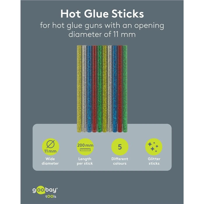 Hot Glue Sticks GOOBAY 11mm Glitter 10 Pieces 5 Colours