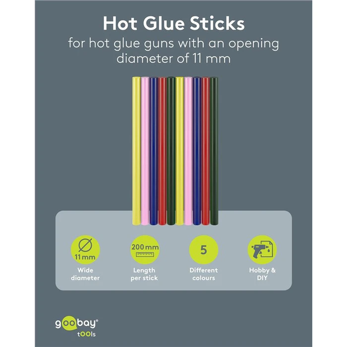 GOOBAY Silicone Glue Sticks 77856 11mm 10 Pieces in 5 Colors