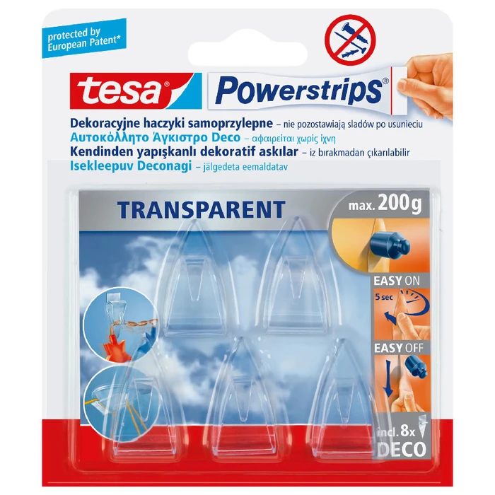 Edding Deco Powerstrips Κρεμαστράκια Αυτοκόλλητα Πλαστικά Διάφανα, 5τμχ