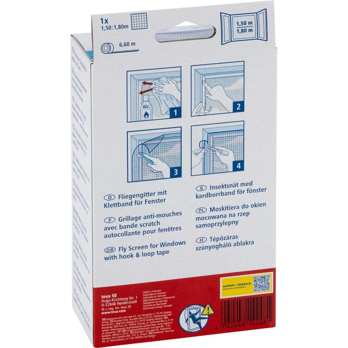 tesa Fliegengitter Standard Fly Screen with Velcro Tape 150 x 180 cm White