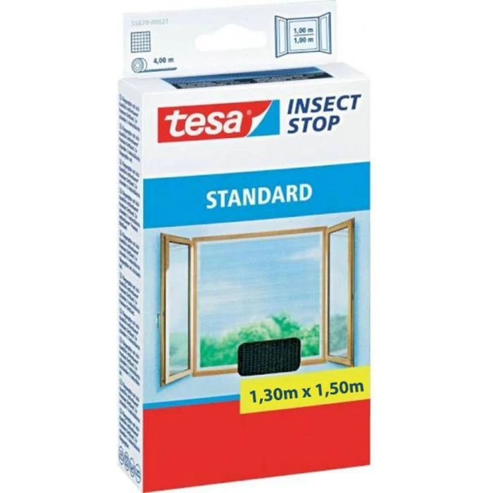 tesa Standard Fly Screen with Adhesive Velcro Tape 1.3 x 1.5 m, Anthracite