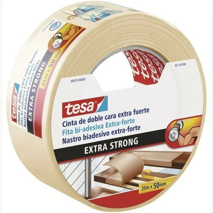 Tesa Extra Strong Αυτοκόλλητη Ταινία Διπλής Όψης Διάφανη 25m x 50mm