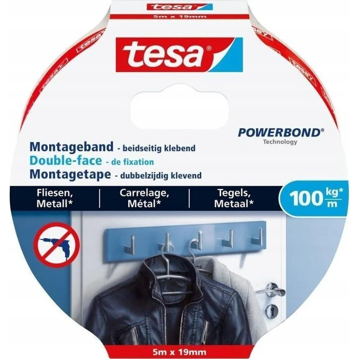 tesa Montageband Fliesen & Metall 100kg 5m x 19mm - αυτοκόλλητη ταινία για πλακάκια & μέταλλο