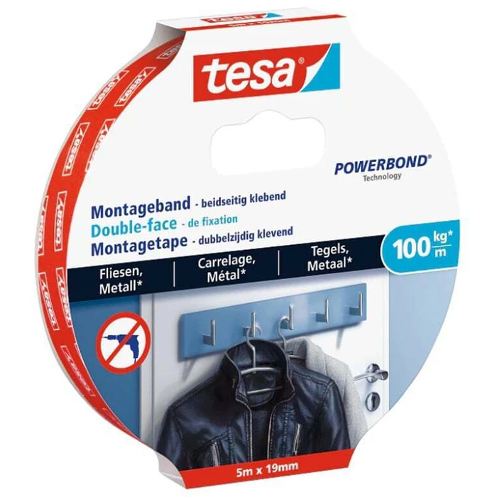 tesa Montageband Fliesen & Metall 100kg 5m x 19mm - αυτοκόλλητη ταινία για πλακάκια & μέταλλο