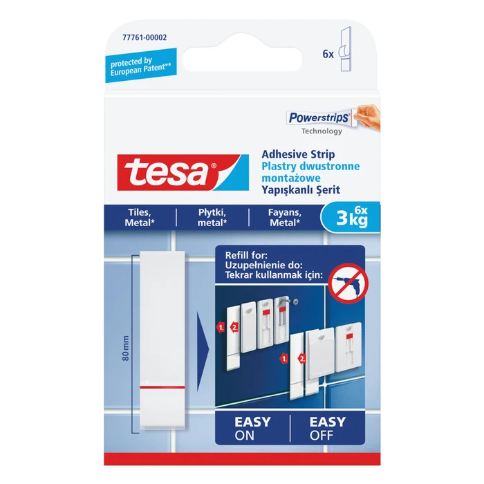 Tesa Self-adhesive Tile/Metal Mounting Tapes Up To 3 kg - 6 pcs