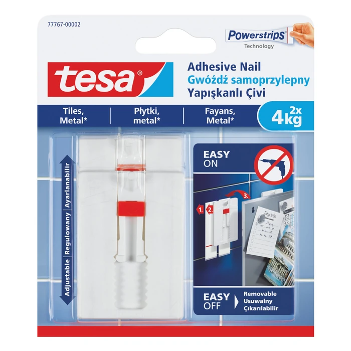 Tesa Adjustable Self-adhesive Nails for Tiles and Metal, up to 4 kg per nail, 2 pcs (77767-00002-00)