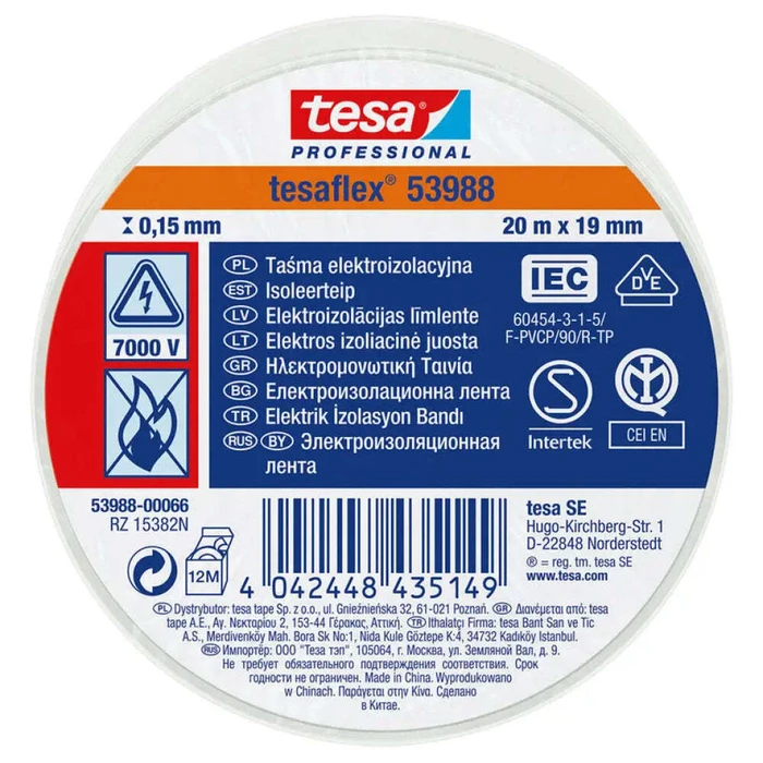 Tesa Insulating Tape 19mm x 20m 53988 White