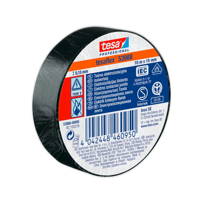 Tesa Μονωτική Ταινία Ηλεκτρολογική Μαύρη 15 mm x 10 m (PVC)