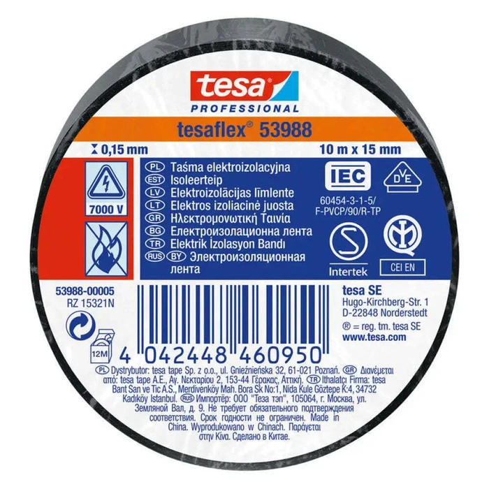 Tesa Black Insulating Tape 15 mm x 10 m (PVC)