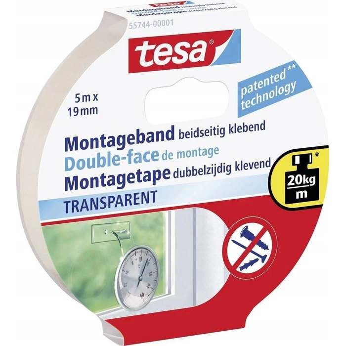 Tesa Powerbond Montageband Διαφανής Διπλής Όψεως Ταινία Στερέωσης 5 m x 19 mm