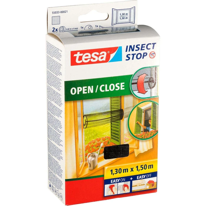 Tesa Hook & Loop Σίτα Παραθύρου Κάθετης Κίνησης Γκρι 150x130cm