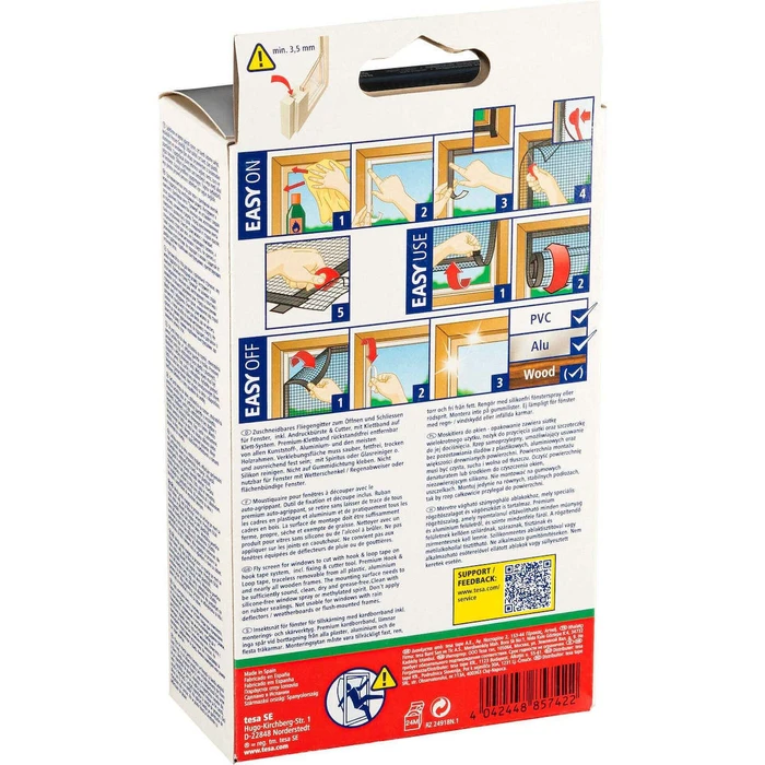 Tesa Hook & Loop Σίτα Παραθύρου Κάθετης Κίνησης Γκρι 150x130cm