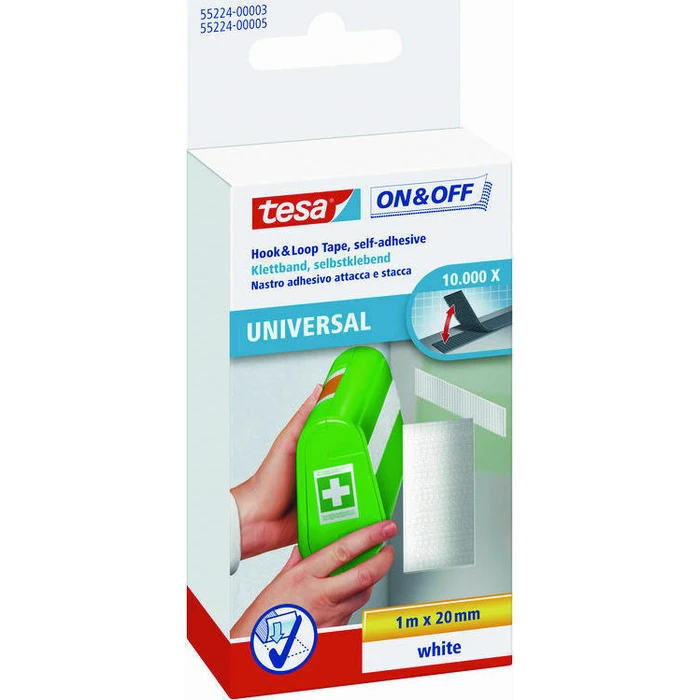 tesa ON&OFF Universal ταινία hook-and-loop (Velcro) λευκή 1 m x 20 mm