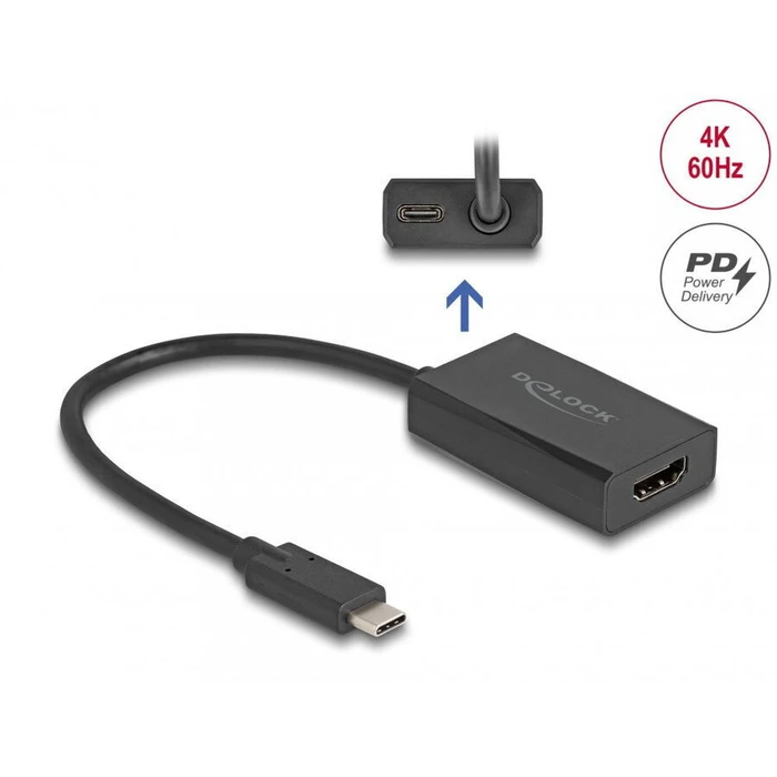 DELOCK Αντάπτορας HDMI (Θηλυκό) σε USB Type-C (Φις) DP Alt Mode, 4K@60Hz, PD 100W