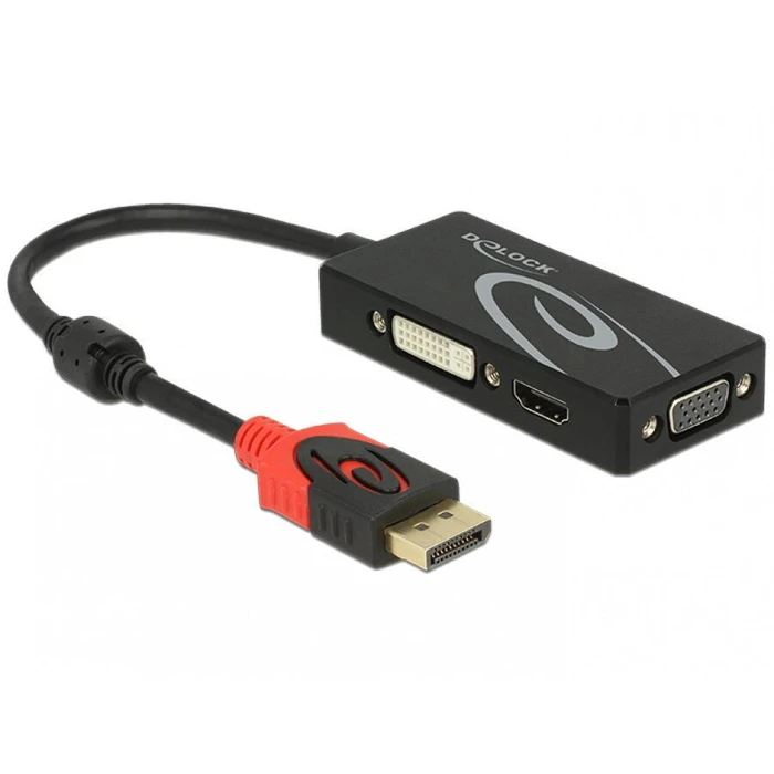 DeLock 62902 Adapter DisplayPort 1.2 Male to DVI‑D / HDMI / VGA Female, Passive, 4K, Black