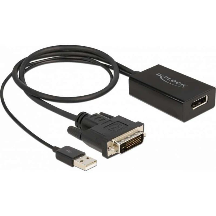 DeLock DVI‑D + USB‑A (male) to DisplayPort 1.2 (female) Adapter Cable 0.5 m Black (MPN 63189)