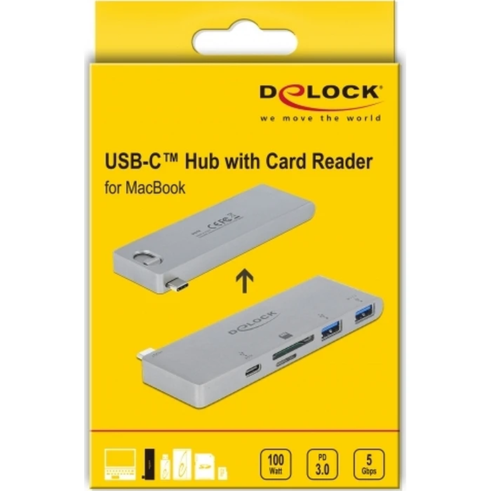 DeLOCK USB 3.2 Hub (2‑port) with Retractable USB‑C Connector, PD Support — Model 64078