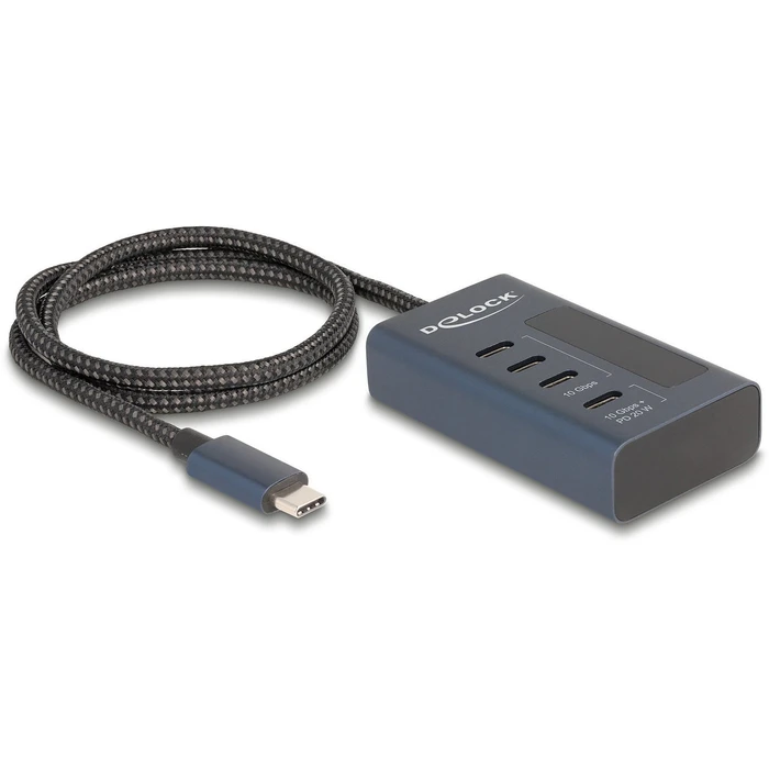 DELOCK USB Hub 10 Gbps με 4 θύρες USB Type-C (3x δεδομένα + 1x δεδομένα & PD 20W) με ένδειξη ισχύος, MPN 64189