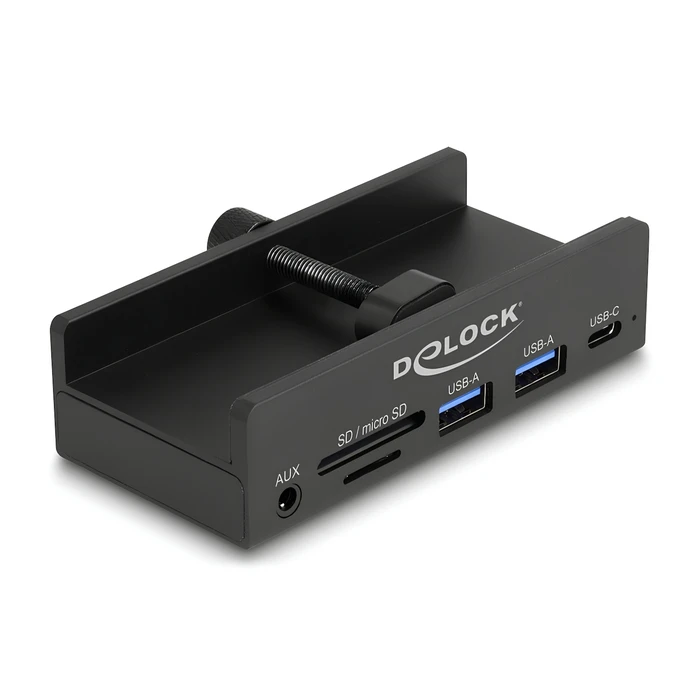 Delock External USB 3.0 Hub 5 Gbps — 3-Port (2x USB-A, 1x USB-C) with 2-Slot Card Reader and Securing Screw