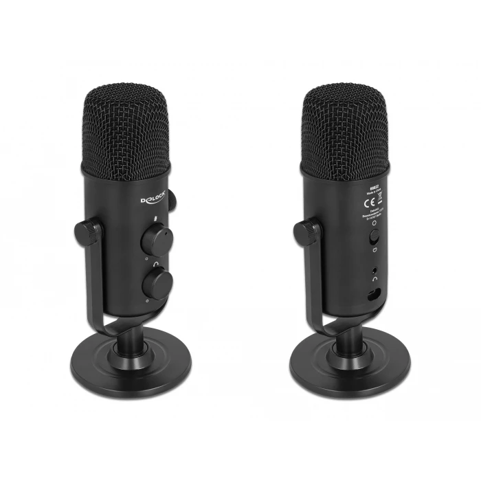 Multifunctional Dual‑Capsule USB Microphone DeLOCK (Model 66822) with 3.5 mm Headphone Jack, Volume Control and Quick‑Mute