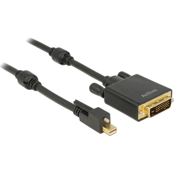DELOCK mini DisplayPort 1.2 (male, with screw) to DVI-D (male) 4K Active Cable, 2 m, Black (MPN: 83726)
