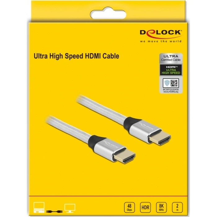 Delock Ultra High Speed HDMI 2.1 Καλώδιο 48 Gbps 8K 60Hz ασημί 2 m