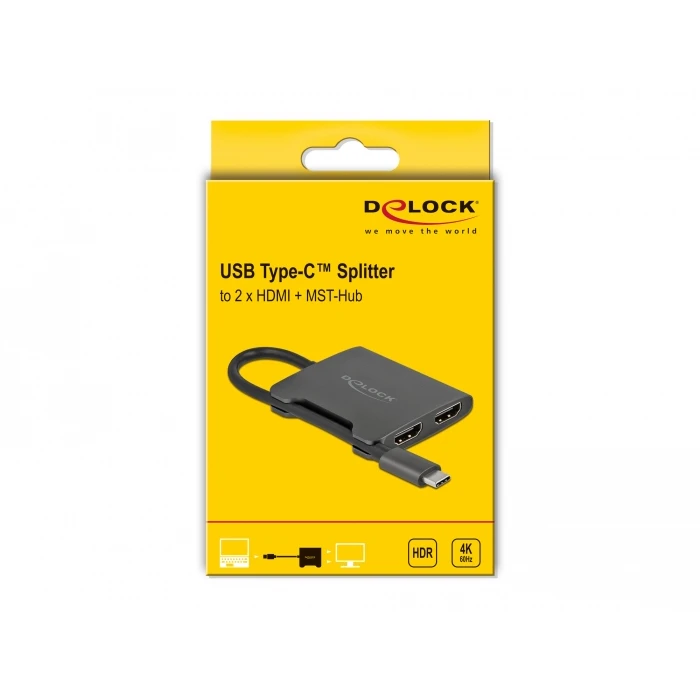 Delock USB Type-C Splitter (DP Alt Mode) to 2×HDMI MST 4K 60Hz, SKU 21150149, Model 87778