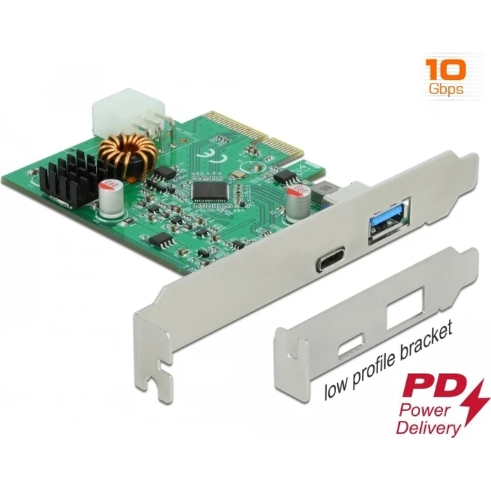 DeLOCK Κάρτα PCIe x4 σε 1x εξωτερική θύρα USB Type-C (PD) + 1x εξωτερική θύρα USB Type-A SuperSpeed 10 Gbps (USB 3.2 Gen 2) - Model 89001