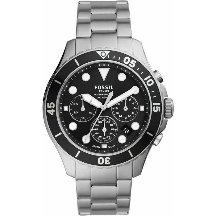Fossil FB-03 Ανδρικό Ρολόι 46mm Quartz με Ασημί Μεταλλικό Μπρασελέ FS5725
