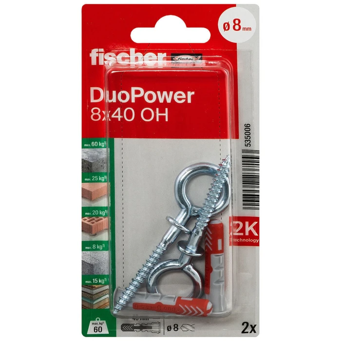 Fischer Βύσμα Duopower με Κρίκο 8x40 Ούπα Πλαστικό 8x40mm 4τμχ 535006