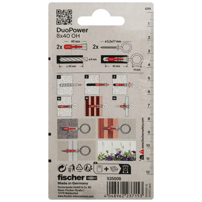 Fischer Βύσμα Duopower με Κρίκο 8x40 Ούπα Πλαστικό 8x40mm 4τμχ 535006