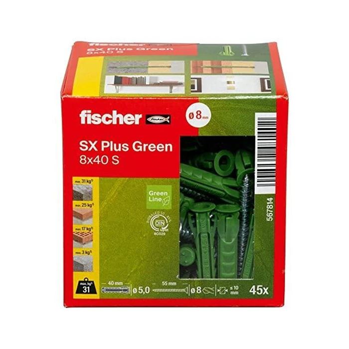 Βεστφίξωση Fischer Dübel SX Plus Green 8x40 S βύσμα διαστολής 8x40 mm με βίδες 45 τεμ.