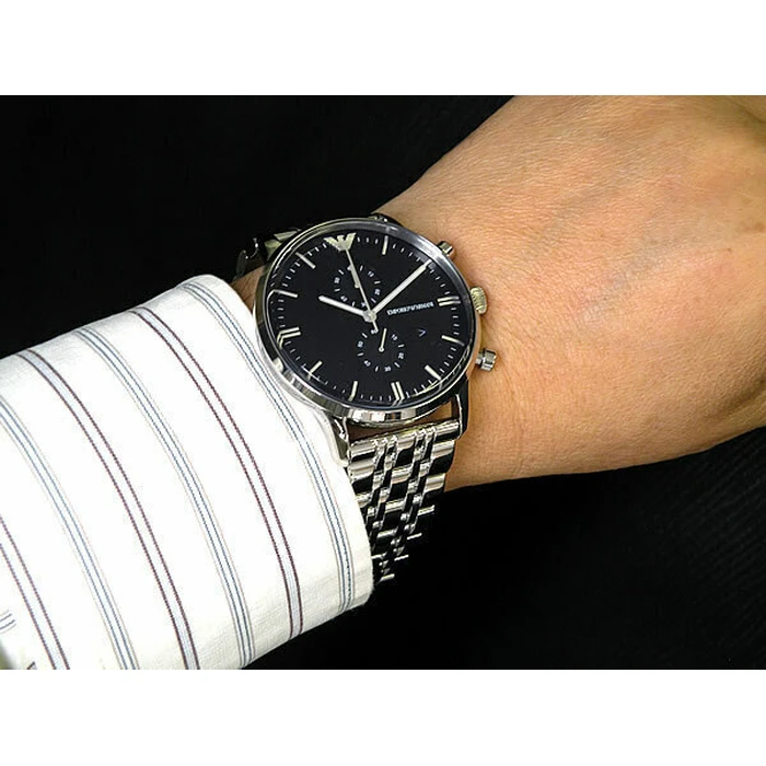 Emporio Armani Classic Men's Watch 43mm Quartz Chronograph Silver Stainless Steel Bracelet AR0389