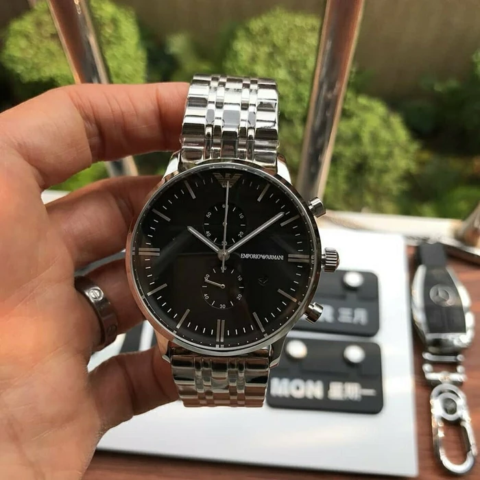 Emporio Armani Classic Men's Watch 43mm Quartz Chronograph Silver Stainless Steel Bracelet AR0389