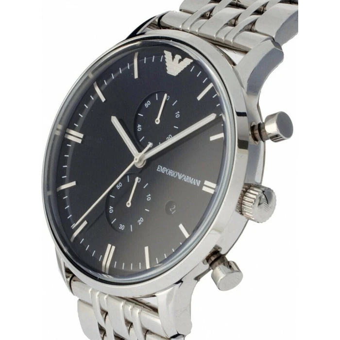 Emporio Armani Classic Men's Watch 43mm Quartz Chronograph Silver Stainless Steel Bracelet AR0389