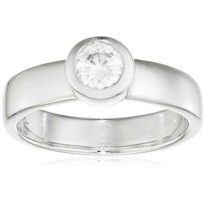 Diamonfire Women's Sterling Silver Ring with 4mm Zirconia - Size 17
