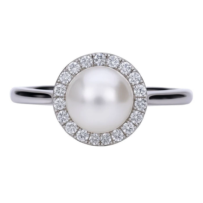Diamonfire Women's Sterling Silver Ring with Pearl & Zirconia, Size 16.5