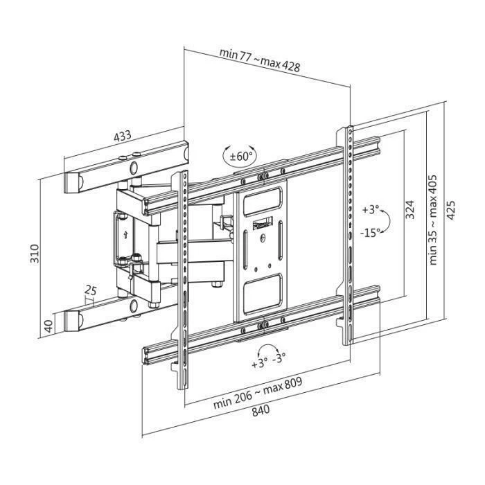 LogiLink BP0115 TV Wall Mount 43-90", tiltable and swivel, up to 60 kg
