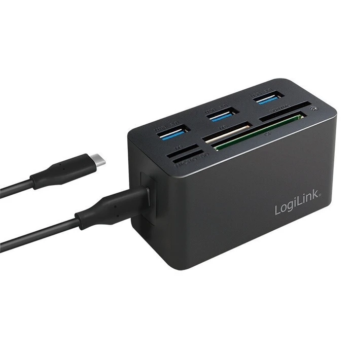LogiLink USB 3.0 8-Port Hub Mini Docking CR0046 (USB-C host, USB-A ports, Card Reader)