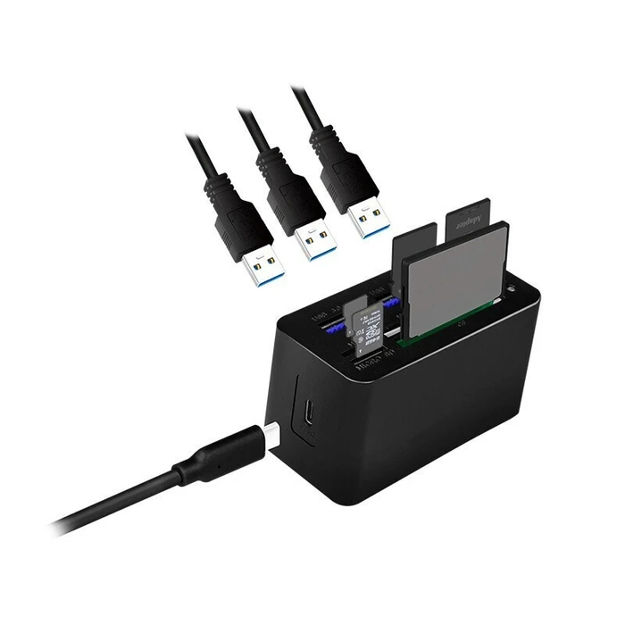 LogiLink USB 3.0 8-Port Hub Mini Docking CR0046 (USB-C host, USB-A ports, Card Reader)
